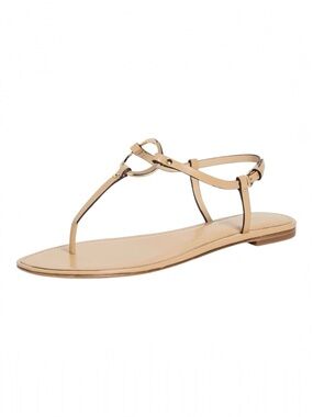 Tory Burch Women’s Ring T-Strap Leather Cantucci Tan Flat Sandals Size 8